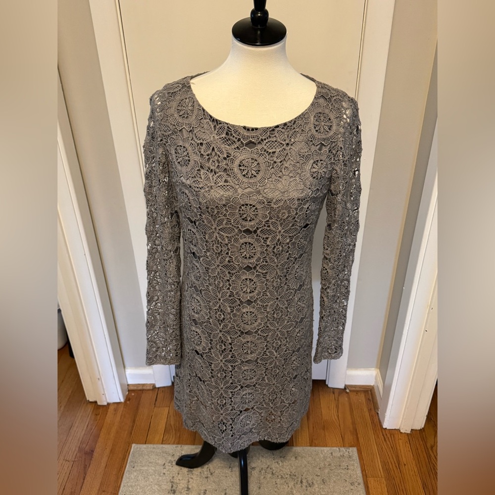 Trina Turk Grey Lace Shift Dress 4